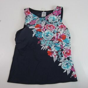 Lands' End women's tankini navy floral high neck swim top size 10DDD